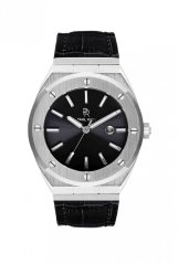 Silver men's Paul Rich watch with a genuine Carbon  - Leather 45MM