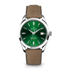 Montre Milus Watches pour homme de couleur argent avec bracelet en cuir Snow Star Boreal Green 39MM Automatic