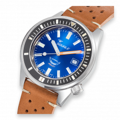 Stříbrné pánské hodinky Squale s gumovým páskem Matic Dark Blue Leather - Silver 44MM Automatic