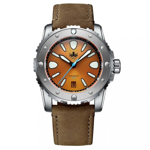 Miesten hopeinen Phoibos Watches - kello nahkarannekkeella Great Wall 300M - Orange Automatic 42MM Limited Edition