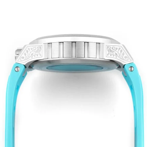 Stříbrné pánské hodinky Bomberg s gumovým páskem TEAL LAGOON 43MM Automatic