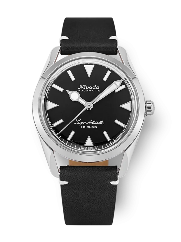 Stříbrné pánské hodinky Nivada Grenchen s koženým páskem Super Antarctic 35014M15 35MM Automatic