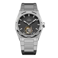 Strieborné pánske hodinky Aisiondesign Watches s ocelovým pásikom Tourbillon Hexagonal Pyramid Seamless Dial - Black 41MM