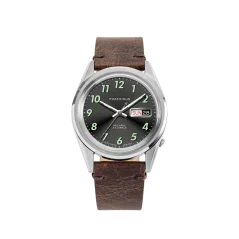 Stříbrné pánské hodinky Praesidus s koženým páskem Rec Spec - OG Sunray Brown Leather 38MM Automatic