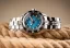 Ασημένιο ρολόι NTH Watches για άντρες με ιμάντα από χάλυβα DevilRay GMT With Date - Silver / Blue Automatic 43MM