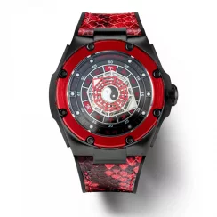 Čierne pánske hodinky Nsquare s gumovým opaskom FIVE ELEMENTS Black / Red 46MM Automatic