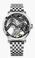 Men's silver Agelocer Watch with steel strap Tourbillon Series Silver / Black 40MM