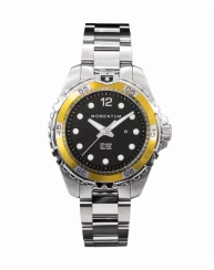 Montre Momentum Watches pour homme de couleur argent avec bracelet en acier Splash Black / Yellow 38MM