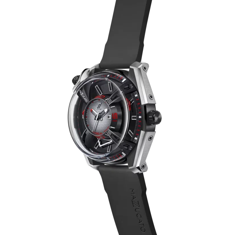Men's Mazzucato silver watch with rubber strap LAX Dual Time - 48MM Automatic