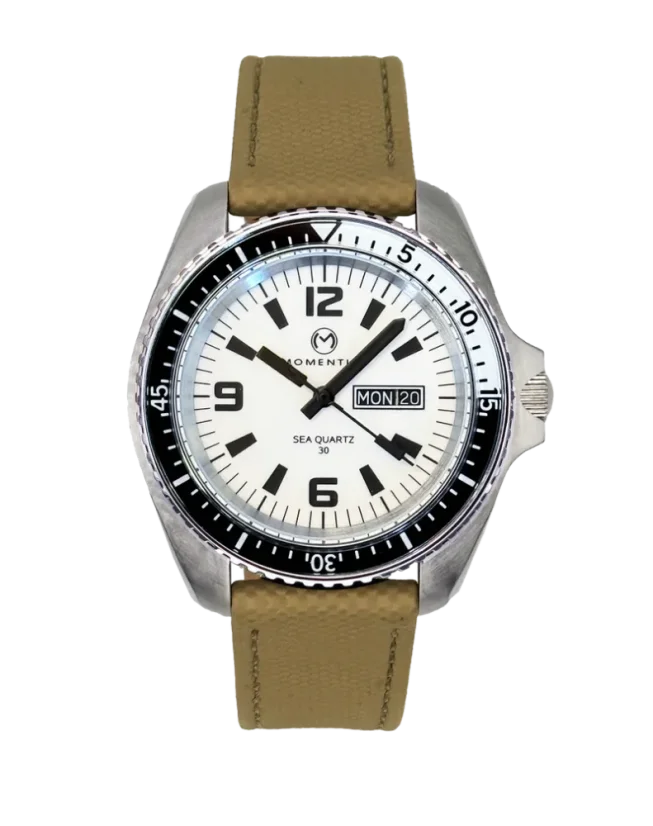 Men's silver Momentum Watch with rubber strap Sea Quartz "Orca" Full Lume Sand Rubber 42MM