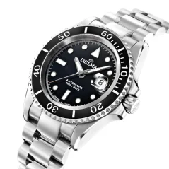 Relógio Delma Watches prata para homens com pulseira de aço Commodore Silver / Black 43MM Automatic