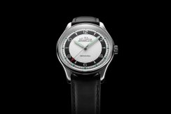 Męski srebrny zegarek Delbana Watches ze skórzanym paskiem Recordmaster Mechanical White / Black 40MM