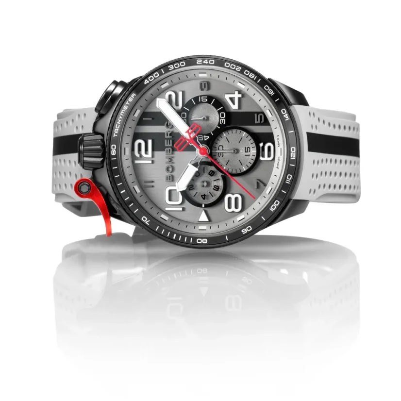 Schwarze Herrenuhr Bomberg Watches mit Gummiband Racing HOCKENHEIM 45MM