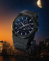 Reloj Paul Rich negro para hombre con correa de acero Frosted Star Dust II Moonphase - Black 43MM