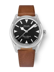 Stříbrné pánské hodinky Nivada Grenchen s koženým páskem Super Antarctic 35014M16 35MM Automatic