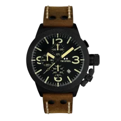 Men's black TW Steel with leather strap Canteen CS107 45MM