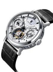 Stříbrné pánské hodinky Waldhoff s koženým páskem Ultramatic II Diamond Silver 42,5MM Automatic