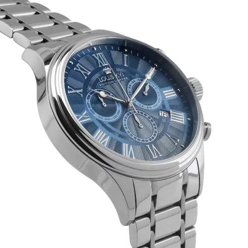 Reloj de plata Luis XVI para hombre con correa de acero Danton - Silver / Blue 44MM