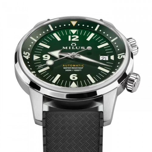 Men's silver Milus ne Watch with rubber ber strap Archimèdes by Milus Wild Green 41MM Automatic