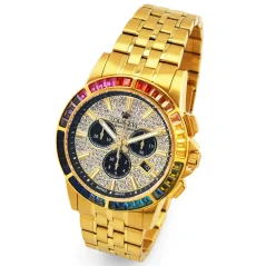 Men's gold Louis XVI watch with steel strap Majesté Iced Out Rainbow - Gold 43MM