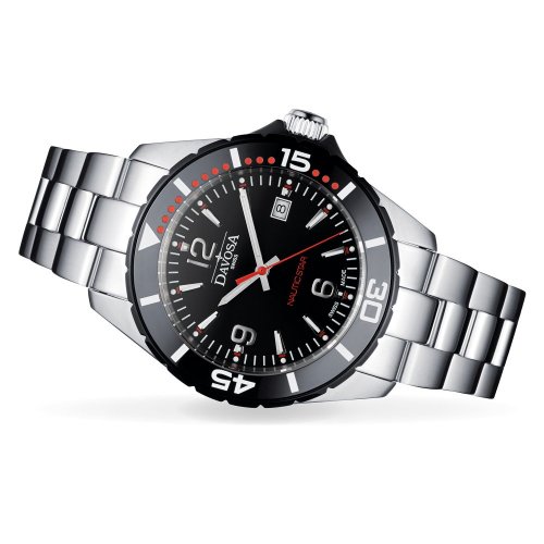 Zilverkleurig herenhorloge van Davosa met stalen band Nautic Star - Silver/Red 43,5MM