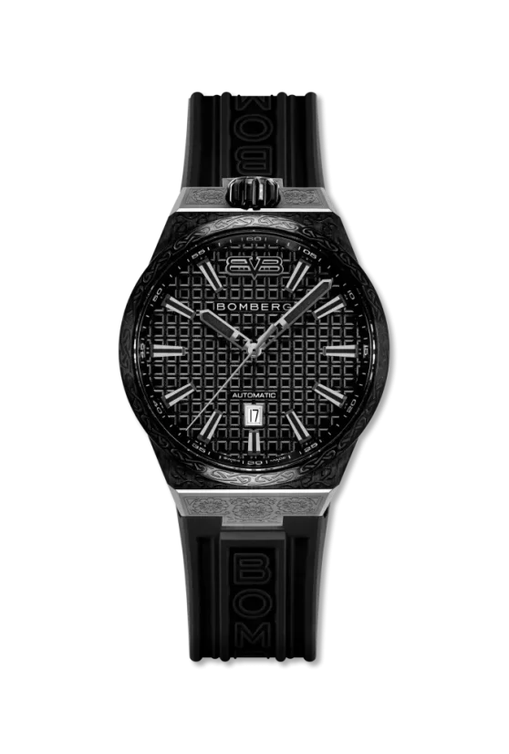 Schwarze Herrenuhr Bomberg Watches mit Gummiband DEEP NOIRE 43MM Automatic