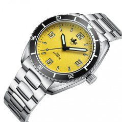 Men's silver Phoibos watch with steel strap Reef Master 200M - Lemon Yellow Automatic 42MM