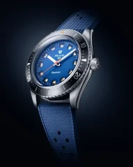 Men's silver Nivada Grenchen watch with rubber strap Aquamar Blue 32074A01 38MM Automatic