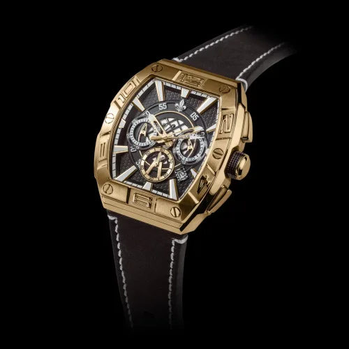 Złoty męski zegarek Ralph Christian ze skórzanym paskiem The Intrepid Chrono - Gold 42,5MM