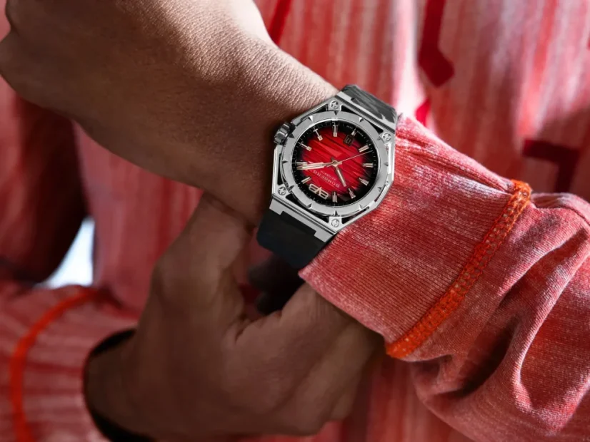 Men's silver Bomberg Watch with steel strap EDGE RED 43MM Automatic