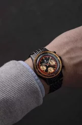 Reloj Nivada Grenchen negro para hombre con correa de acero Chronoking Mecaquartz Steel Black 87041Q10 38MM