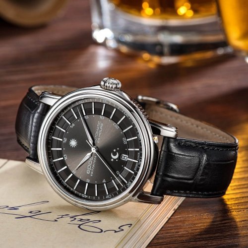 Men's silver Epos watch with leather strap Emotion 24H 3390.302.20.14.25 41 MM Automatic