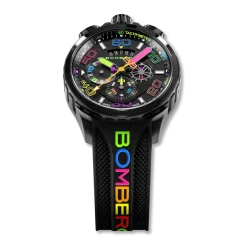 Černé pánské hodinky Bomberg s gumovým páskem CHROMA 45MM