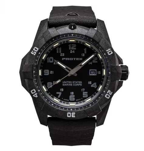 Czarny zegarek męski ProTek Watches z gumowym paskiem Official USMC Series 1011 42MM