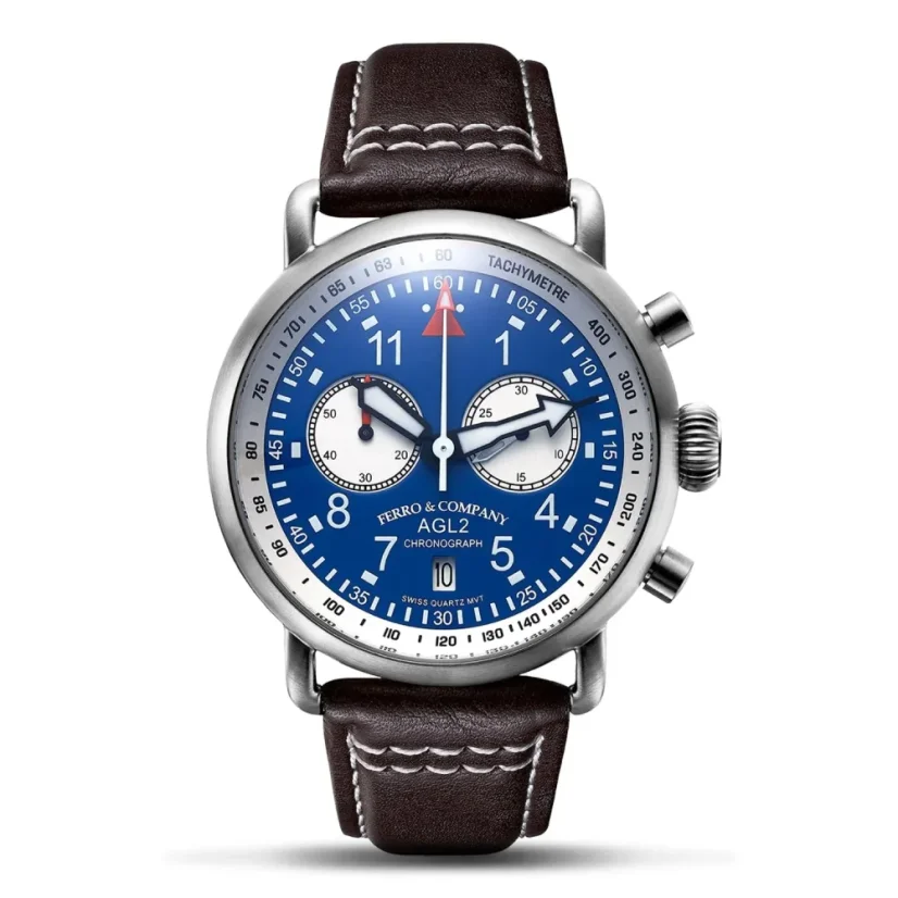 Men's silver Ferro Company with leather strap AGL Chronograph - Main Image