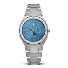 Strieborné pánske hodinky Valuchi Watches s oceľovým pásikom Lunar Calendar - Silver Blue Moonphase 40MM
