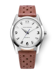 Męski srebrny zegarek Nivada Grenchen ze skórzanym paskiem Antarctic 35005M41 35MM