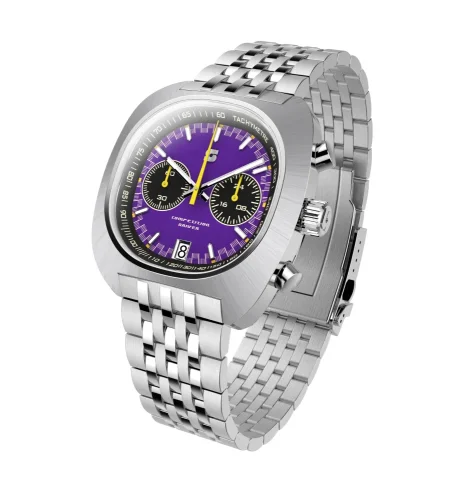 Srebrny zegarek męski Straton Watches z pasem stalowym Comp Driver Purple 42MM