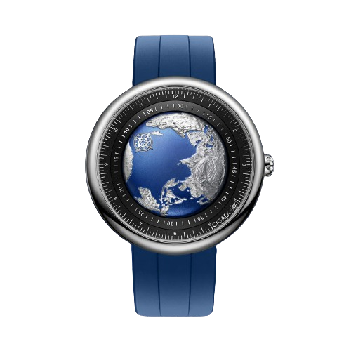 Montre CIGA Design pour hommes en argent avec bracelet en caoutchouc U Blue Planet Steel 46MM Automatic