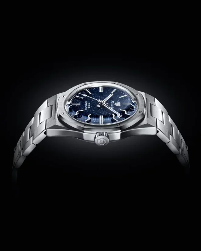 Men's silver Nivada Grenchen watch with steel strap F77 DARK BLUE 68010A77 37MM Automatic