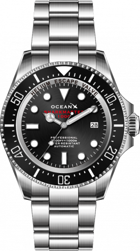 Srebrny męski zegarek Ocean X ze stalowym paskiem SHARKMASTER 1000 SMS1011B - Silver Automatic 44MM