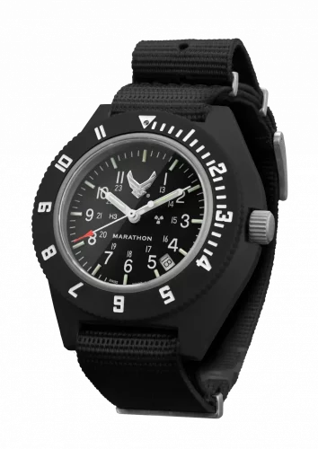 Relógio Marathon Watches preto para homens com alça de nylon Official USAF™ Pilot's Navigator with Date 41MM