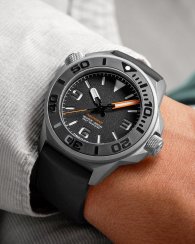 Stříbrné pánské hodinky Undone s gumovým páskem Aquadeep - Signal Black 43MM Automatic