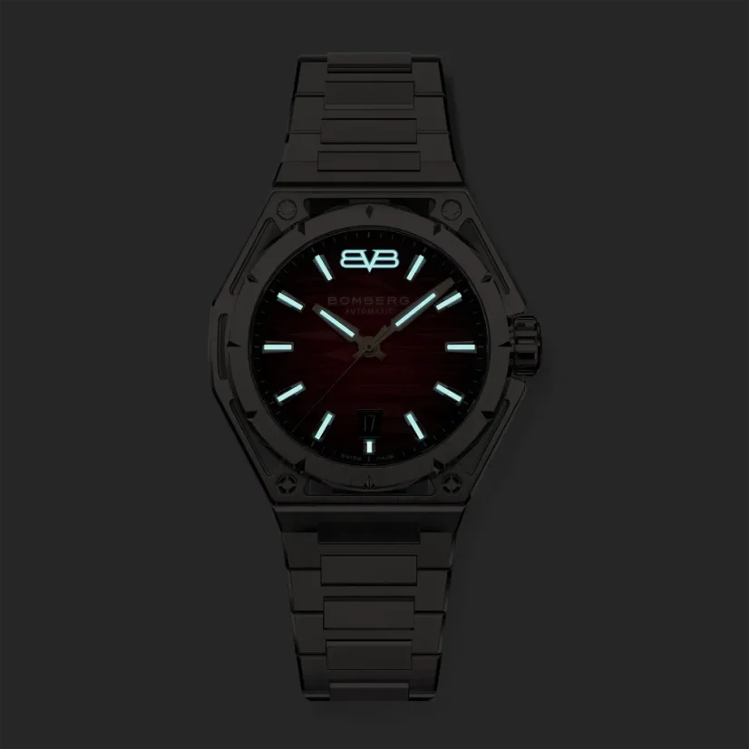 Men's silver Bomberg Watch with steel strap EDGE RED 43MM Automatic