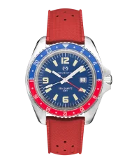 Montre Momentum Watches pour hommes en argent avec bracelet en caoutchouc Sea Quartz GMT Pepsi - Red Tropic Rubber 42MM