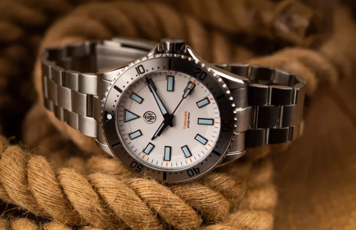 Strieborné pánske hodinky NTH Watches s oceľovým pásikom 2K1 Subs Thresher No Date - White Automatic 43,7MM