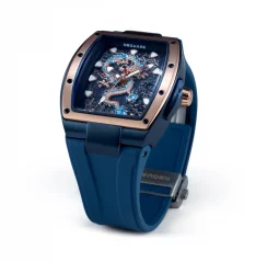 Złoty zegarek męski Nsquare ze gumowym paskiem Dragon Overloed Gold / Blue 44MM Automatic