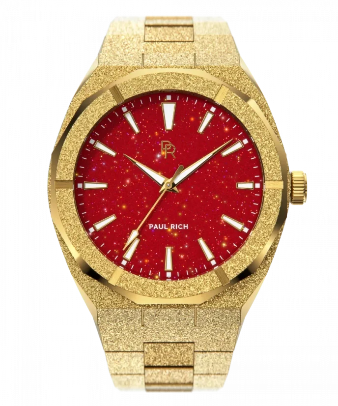 Men's Paul Rich gold watch with steel strap Frosted Star Dust - Gold Red 42MM
