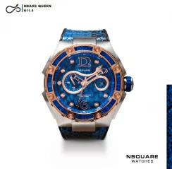 Strieborné pánske hodinky Nsquare s koženým opaskom SnakeQueen Blue 46MM Automatic
