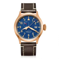 Reloj Aquatico Watches dorado de hombre con correa de piel Big Pilot Blue Automatic 43MM